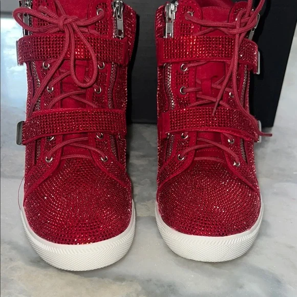 INC International Concepts Red Sparkle High-Top Sneakers - Picture 3 of 7